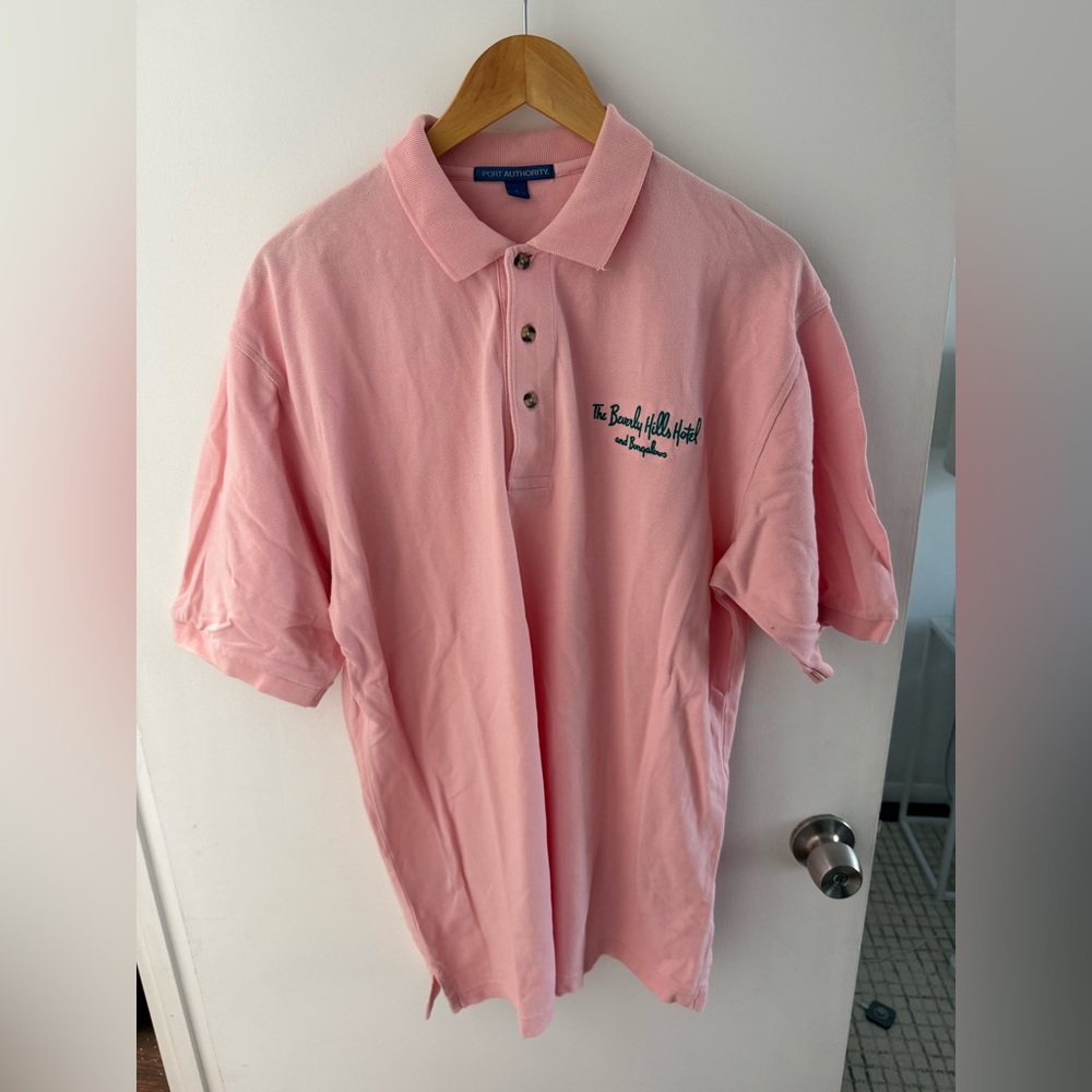 The Beverly Hills Hotel Embroidered Pink Polo Shirt Size L
